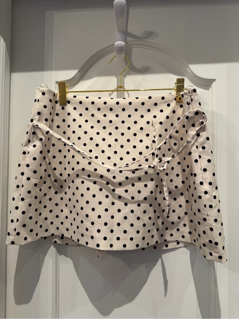 Zara Cream Mini Skirt with Black Polka Dots NWT